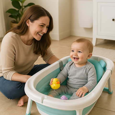 Cadita Pliabila pentru Bebelusi cu Perna si Termometru Digital – Albastru [7]