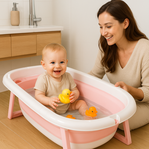 Cadita Pliabila pentru Bebelusi cu Perna si Termometru Digital – Girl [8]