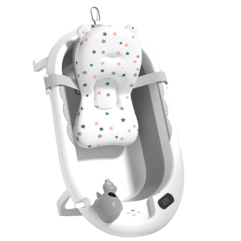 Cadita Pliabila pentru Bebelusi cu Termometru si Salteluta cu Stelute, Gri [1]