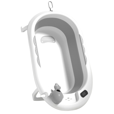 Cadita Pliabila pentru Bebelusi cu Termometru si Salteluta cu Stelute, Gri [2]