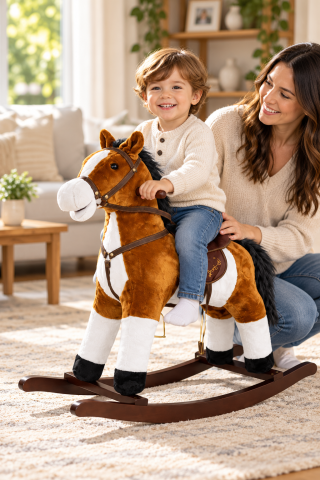 Joaca activa si balansoare - Calut balansoar interactiv maro cu sunete si miscari 74 cm 3 ani+