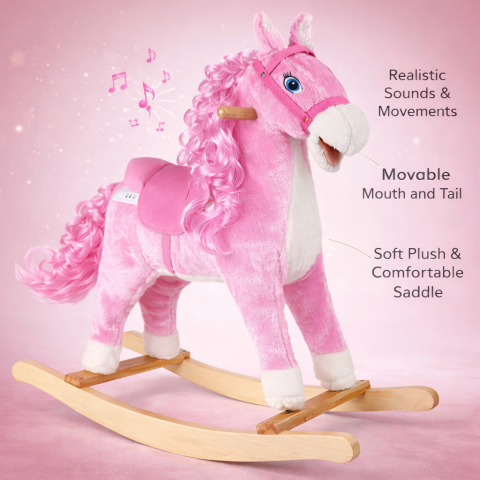 Calut balansoar roz cu sunete si miscare gura si coada 74 cm [6]