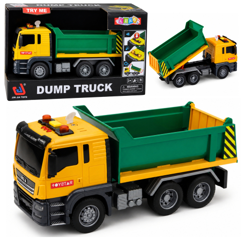 Jucarii - Camion Basculanta LEAN Toys cu Lumini Sunete si Bena Mobila 1:14 Galben 3 ani+
