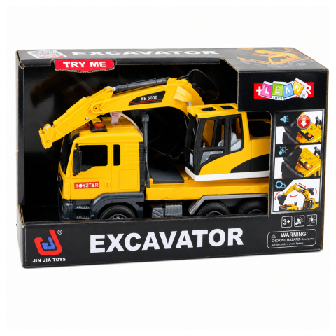 Camion cu Excavator LEAN Toys, Cupa Mobila, Lumini si Sunete, 1:14, Galben, 3 ani+ [4]
