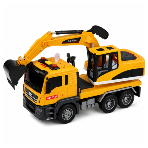 Camion cu Excavator LEAN Toys, Cupa Mobila, Lumini si Sunete, 1:14, Galben, 3 ani+ [1]