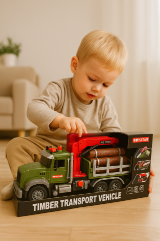 Masinute - camion-macara-transport-busteni-lemn-sunete-lumini-Bebelul