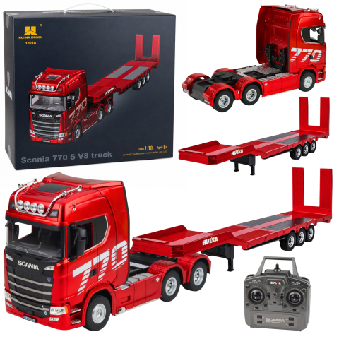 Jucarii cu telecomanda (RC) - Camion cu telecomanda Scania 770S cu Platforma Huina Rosu 1:18, 8 ani+