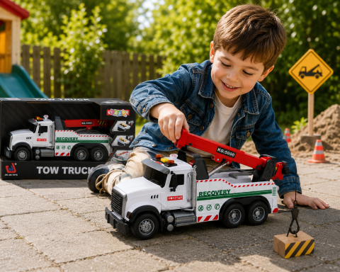 Camion de Constructii cu Macara Reglabila Lumini si Sunete LEAN Toys 1:14, Alb 3 ani+ [3]