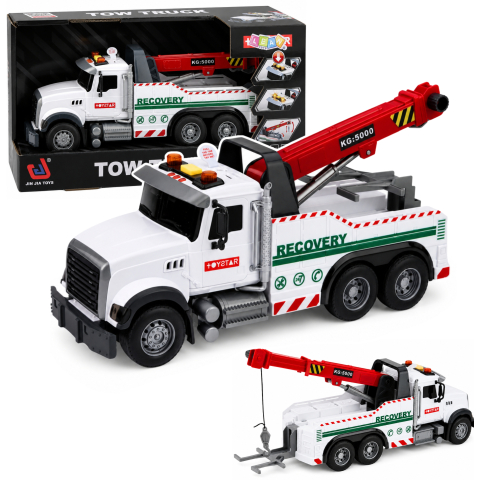 Jucarii - Camion de Constructii cu Macara Reglabila Lumini si Sunete LEAN Toys 1:14, Alb 3 ani+