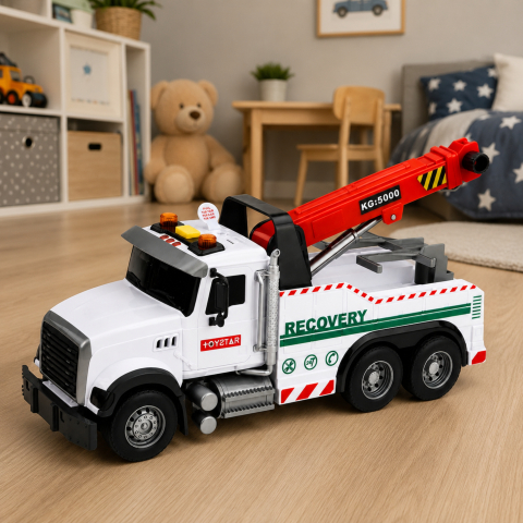 Camion de Constructii cu Macara Reglabila Lumini si Sunete LEAN Toys 1:14, Alb 3 ani+ [5]