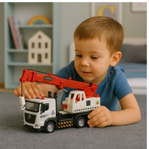 Seturi camion - Camion cu Macara pentru Copii, Cabina Metalica, Brat Reglabil, Lumini si Sunete