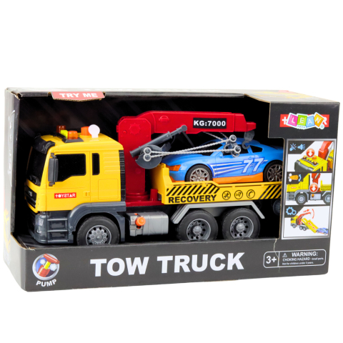 Camion de Tractare cu Macara si Masina Sport, Lumini, Sunete, Roti din Cauciuc, Baterii Incluse, 3 Ani+ [3]