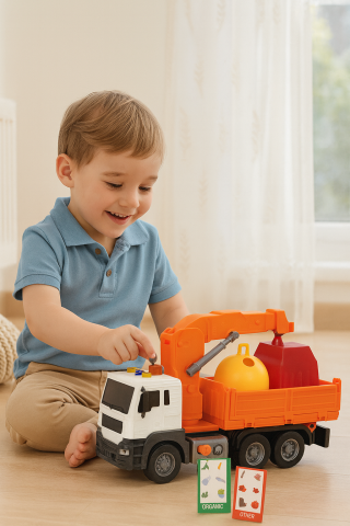 Masinute - Camion Gunoi cu Macara si Frictiune 1:16 Portocaliu