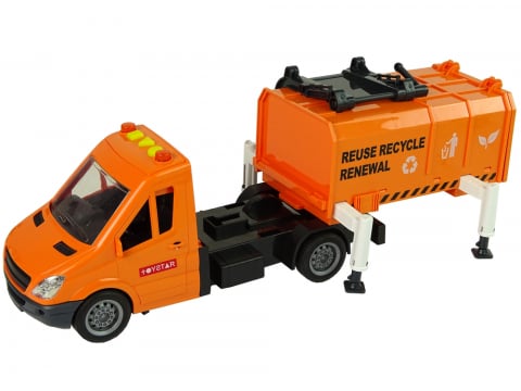 camion-gunoi-portocaliu-sunete-friction-drive-benzi-colectare-Bebelul [3]