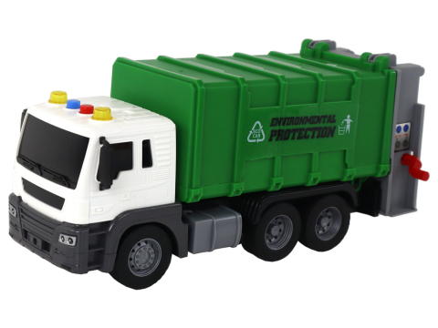 Camion Gunoi Verde cu Macara si Frictiune 1:16 cu Remorca [10]