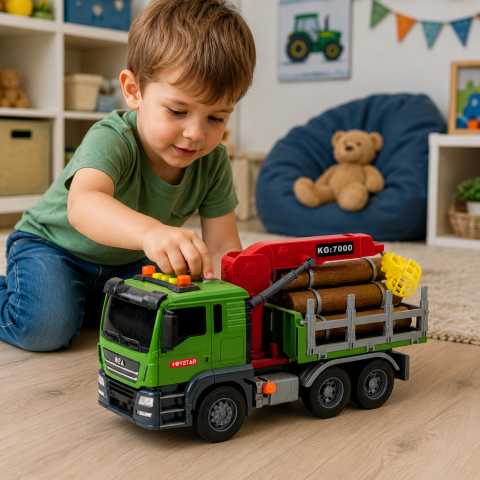Camion pentru Transport Busteni cu Macara 1:14, Lumini si Sunete, Busteni Inclusi, Baterii Incluse, 3 Ani+ [4]