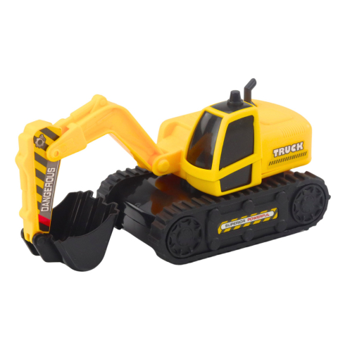 Camion platforma cu excavator pe senile rotire 360° galben 1:16 [3]