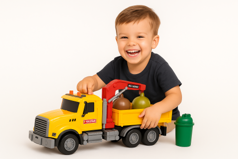 Jucarii Copii - Camion Sortare Deseuri cu Containere si Macara Lumini si Sunete