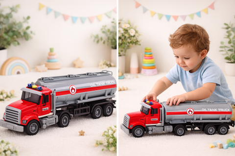 Masinute - camion-tir-cisterna-rosu-lumini-sunete-drive-Bebelul