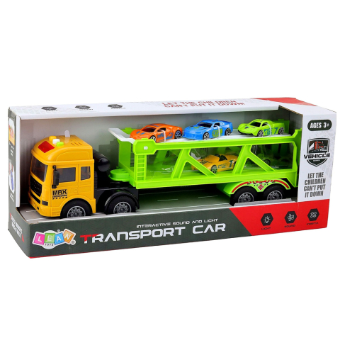 Camion transport auto Lora cu masinute lumini sunete verde [3]