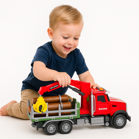 Camion transport busteni cu macara rosie lumini sunete baterii incluse scara 1:14 [2]