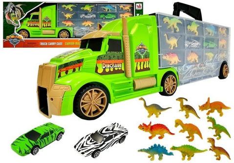 Jucarii Copii - Camion transport dinozauri valiza sortator copii 3+ VERDE jucarie educativa