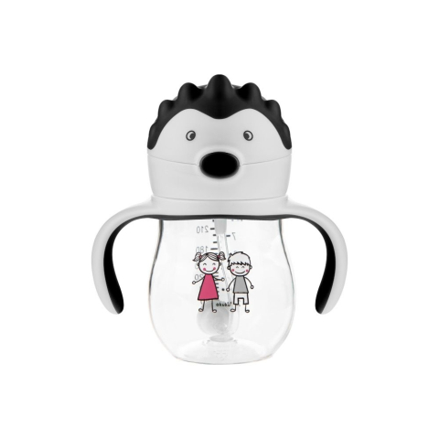 Cani, pahare si accesorii - Cana anti-varsare 250 ml cu pai ponderat si maner dublu gri