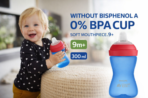 Cani, pahare si accesorii - Cana cu cioc moale 9+ Albastru/Rosu 300 ml