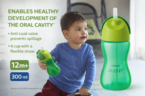 Bebe la masa - Cana cu pai flexibil +12 luni, verde, 300 ml