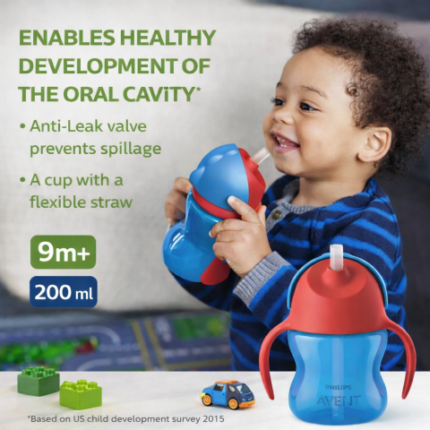 Cani, pahare si accesorii - Cana cu Pai Flexibil, Philips Avent - 200 ml, 9 luni+