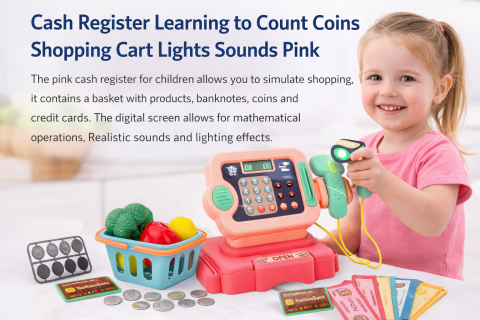 Casa de marcat copii roz cu monede, cos produse, lumini si sunete | 3+ ani [4]