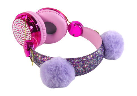 Casti cu fir pentru copii, roz cu urechi ajustabile si microfon, volum limitat, paiete (3+ ani) [3]