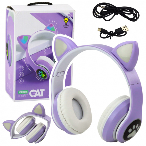 Jucarii Copii - Casti Wireless pentru Copii cu Urechi de Pisica si LED – MOV