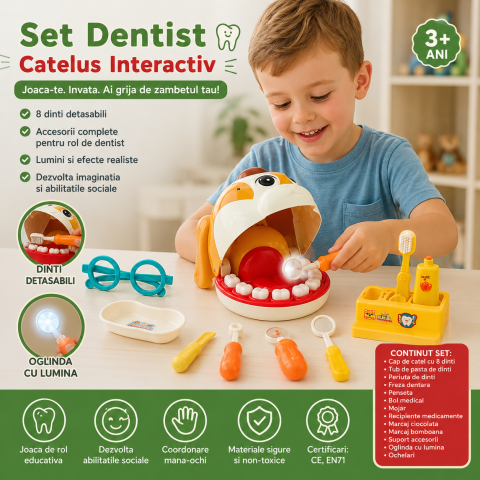 Jucarii - Catel la dentist jucarie doctor cu dinte bolnav 3 ani+