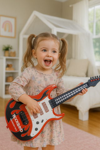 Muzica si instrumente - chitara-electrica-copii-rosie-lumini-melodii-presetate-Bebelul