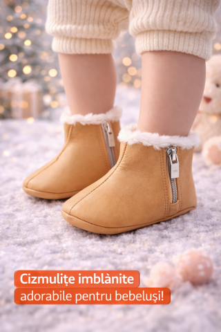 Cizmulite maro deschis imblanite pentru bebelusi - Simply [5]