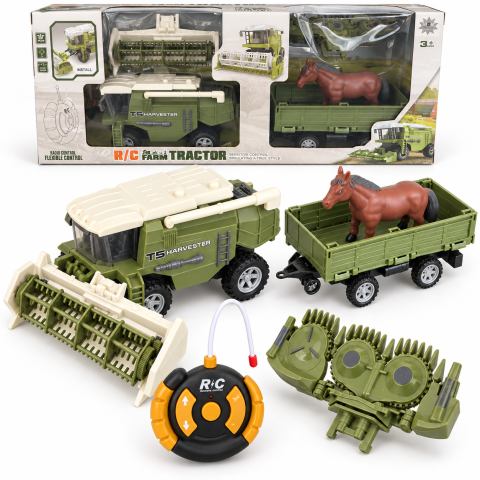Jucarii cu telecomanda (RC) - Combina agricola RC T5 Harvester cu remorca si cal, telecomanda, 60x12x24 cm, 3 ani+