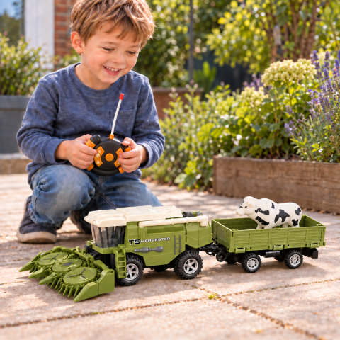 Combina agricola RC T5 Harvester cu remorca si vacuta, telecomanda, 60x12x24 cm, 3 ani+ [2]
