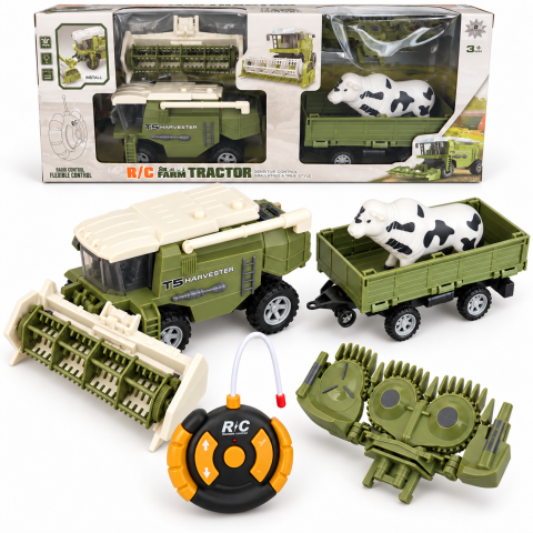 Jucarii cu telecomanda (RC) - Combina agricola RC T5 Harvester cu remorca si vacuta, telecomanda, 60x12x24 cm, 3 ani+