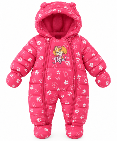 Imbracaminte - Combinezon de iarna Paw Patrol Skye pentru fetite, roz, captusit, cu gluga si manusi, 3-24 luni