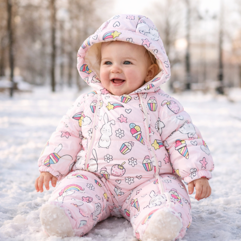 Salopete body-uri - Combinezon ROZ pentru fetite - Ice cream