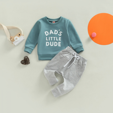 Costumase baieti - Compleu cu bluzita albastra pentru baietei - Dad's little dude