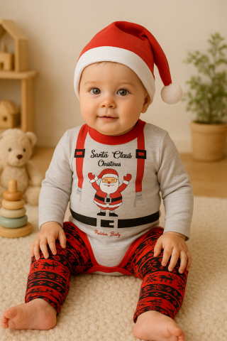 Compleu bebe Mos Craciun – set 3 piese body, pantaloni si caciula [1]