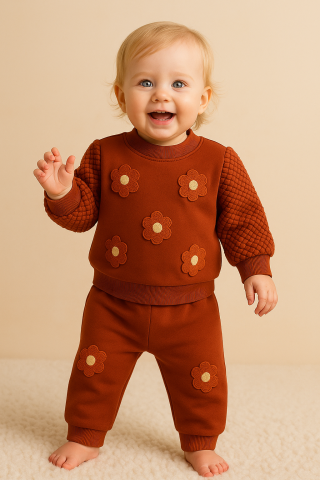 Imbracaminte, incaltaminte - Costum Bebe DECO bumbac cu maneci tip fagure de miere brodate