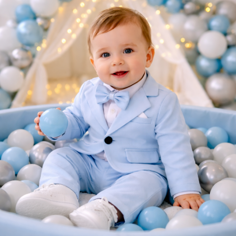 Esentiale nou-nascuti - Costum elegant bebe albastru deschis baieti Terry