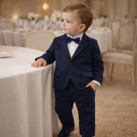 Costum elegant bebe albastru inchis baieti Terry [5]