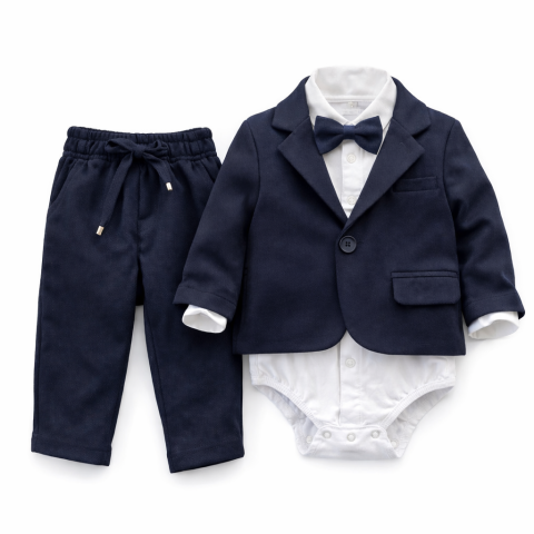 Esentiale nou-nascuti - Costum elegant bebe albastru inchis baieti Terry