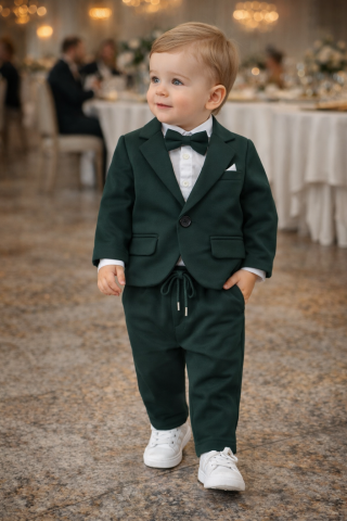 Costum elegant bebe verde baieti Terry [2]