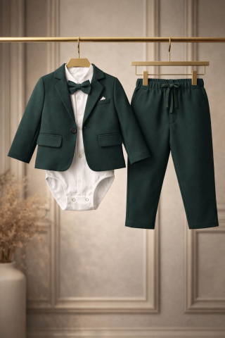 Costum elegant bebe verde baieti Terry [3]