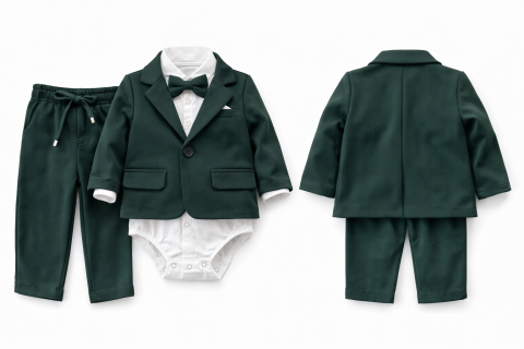 Costum elegant bebe verde baieti Terry [1]